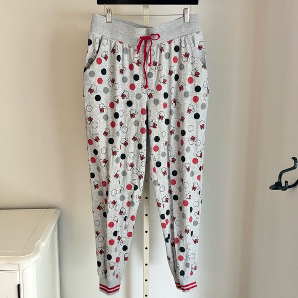 Disney Other - Disney Minnie Mouse Gray Polka Dot Drawstring Jogger Style Pajama Pants, L